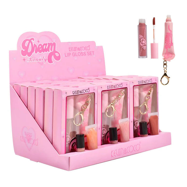 K&C-KC245963 Dream Beauty Lip Gloss Set with Key Chain : 18 PC