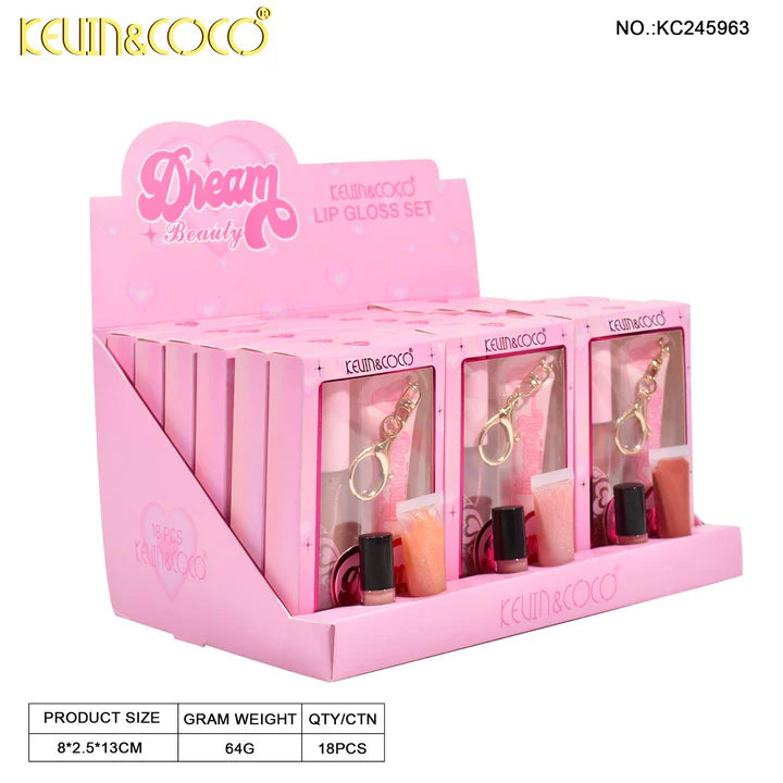 K&C-KC245963 Dream Beauty Lip Gloss Set with Key Chain : 18 PC