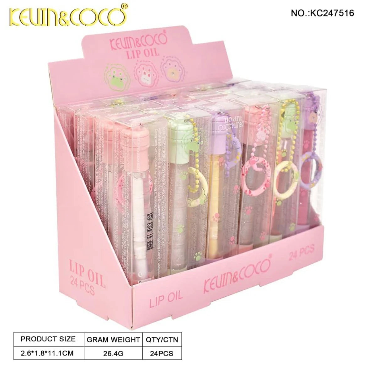 K&C-KC247516 Lip Oil with Paw Keychain : 2 DZ