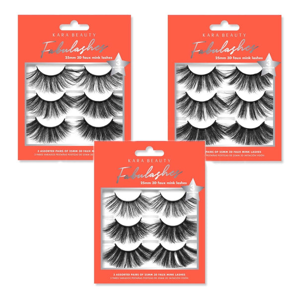 KR-25MM 3D FAUX MINK LASHES 3 ASSORTED PAIRS