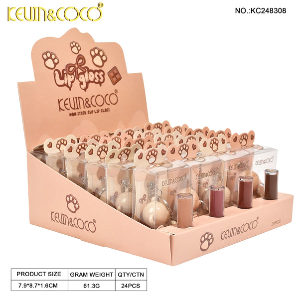 K&C-KC248285 4 Color Fuzzy Bear Fun Lipgloss Keycahin : 2 DZ