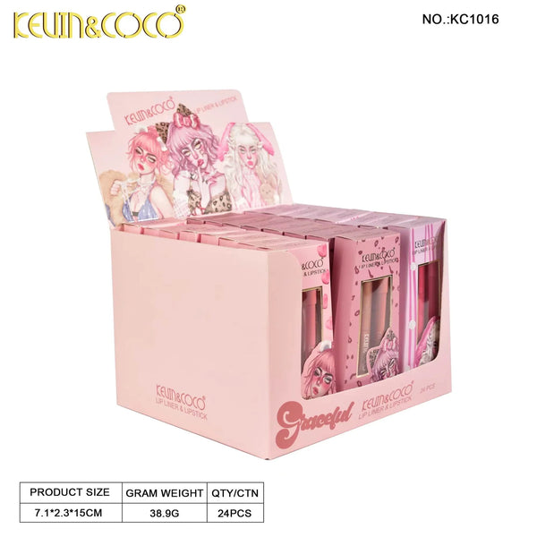 K&C-KC1016 Kitty Shine Lipliner & Tint Lipstick : 2 DZ
