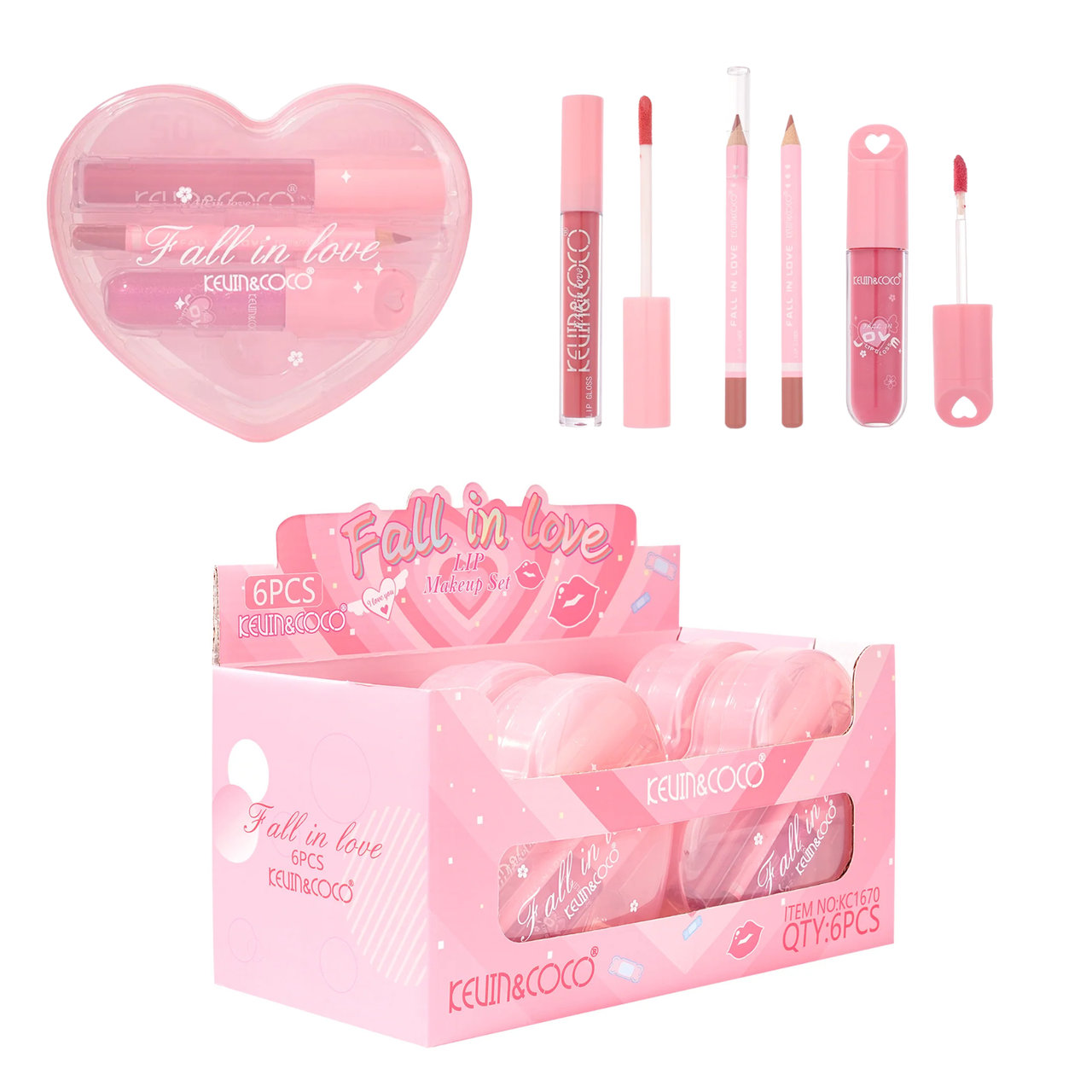 K&C-KC1670 Fall In Love Heartbeat Lip Makeup Kit: 6 PC