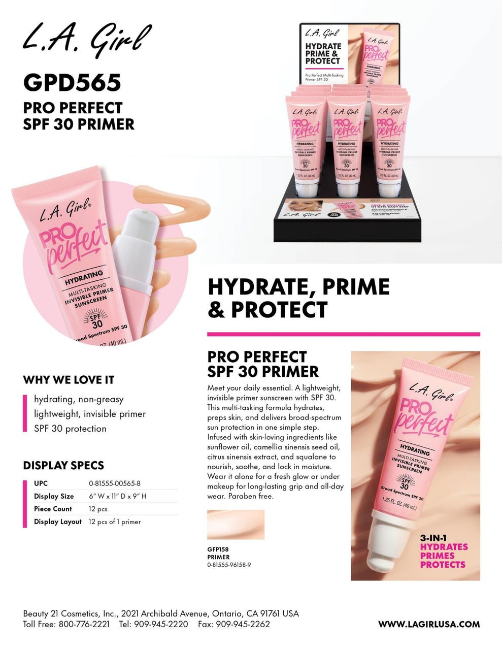 LAG-GPD565 12PC Pro Perfect SPF 30 Multi-Tasking Invisible Primer with Display : 1 SET