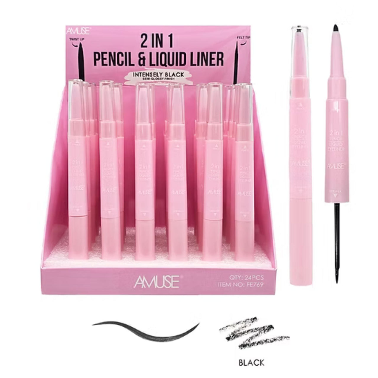 AC - FE769 '2 in 1' Pencil & Liquid Eyeliner 'Black' : 2 DZ - CosmeticholicAmuse CosmeticsACFE769EyesAC - FE769 '2 in 1' Pencil & Liquid Eyeliner 'Black' : 2 DZ
