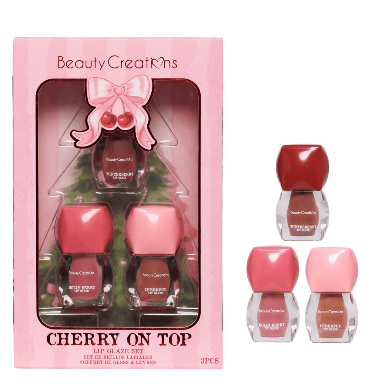 BC-XM26CT Cherry On Top 3PC Lip Glaze Set : 3 Set - CosmeticholicBeauty CreationsBCXM26CTLipsBeauty Creations Cherry On Top 3PC Lip Glaze Set BC-XM26CT – holiday lip glaze gift set
