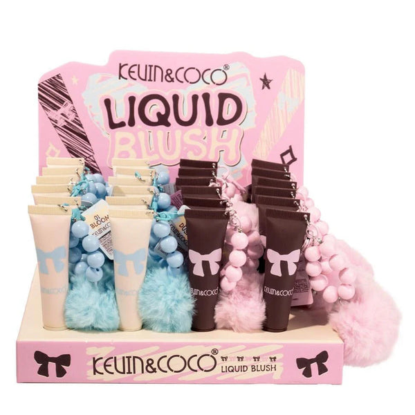 K&C-KC1440 Big Kid Bow Liquid Blush W/Pompom Keychain: 2DZ