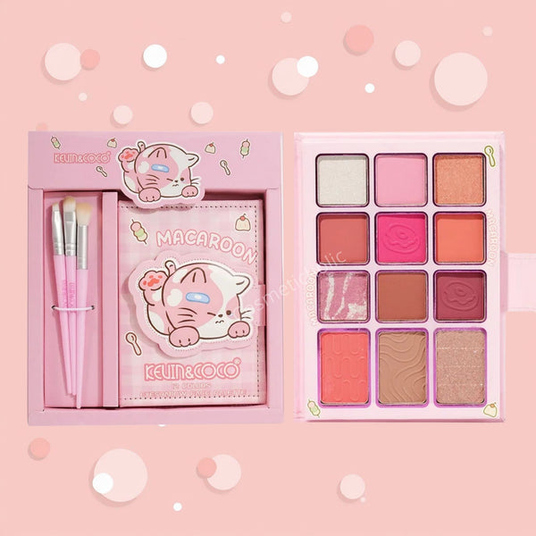 K&C-KC1481 Macaroon 12 Colors Eyeshadow Palette + Brushes: 3 PC