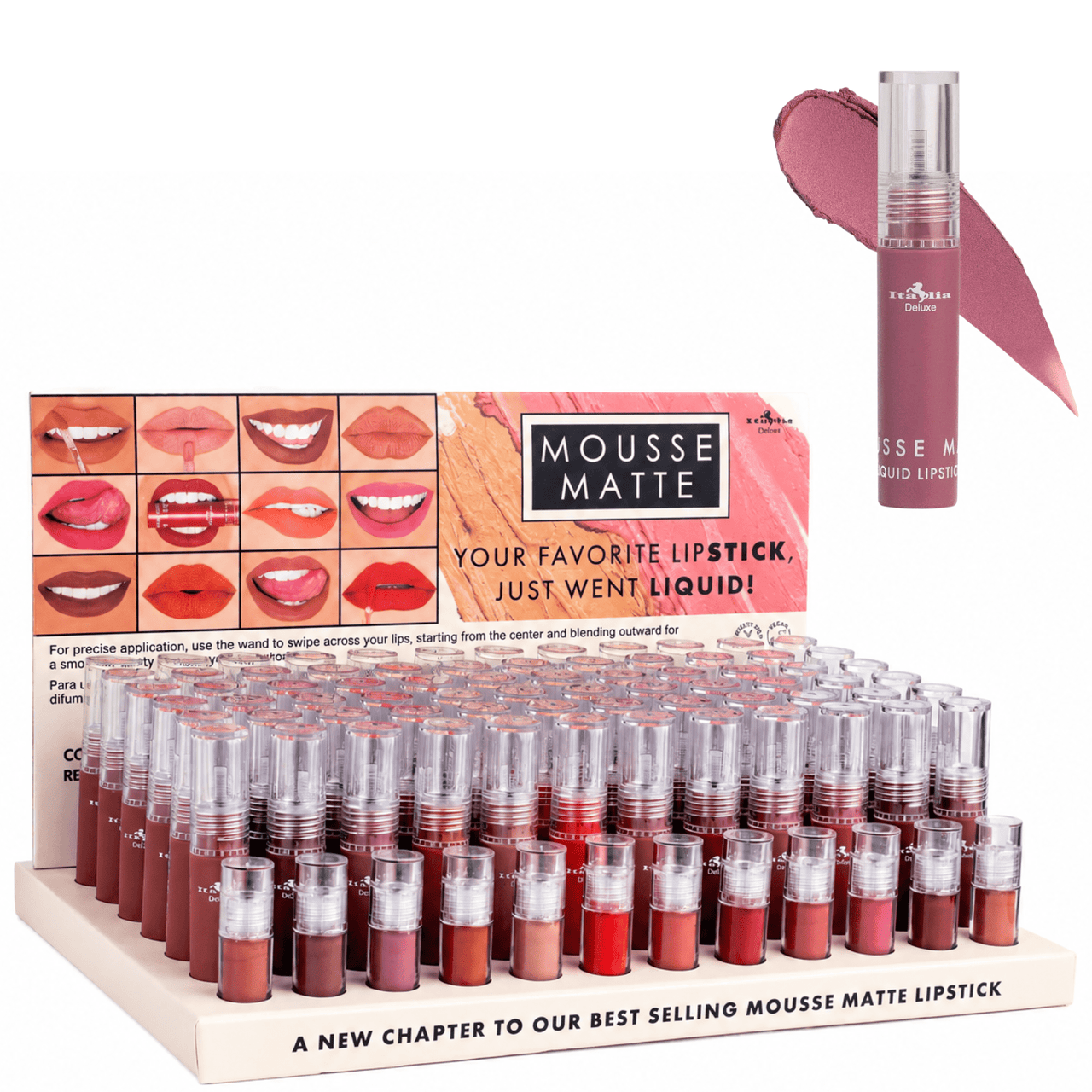ITA-190 Mousse Matte Liquid Lipstick Set with Testers: 72 PCS - CosmeticholicItalia DeluxeITA190SETLipsITA-190 Mousse Matte Liquid Lipstick Set with Testers: 72 PCS