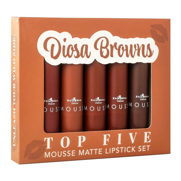 ITA - 191SET06 : Top Five Mousse Matte Lipstick Set - Diosa Browns 3 Sets (Set carries 5 lipsticks) - CosmeticholicItalia DeluxeITA191SET06LipsITA - 191SET06 : Top Five Mousse Matte Lipstick Set - Diosa Browns 3 Sets (Set carries 5 lipsticks)