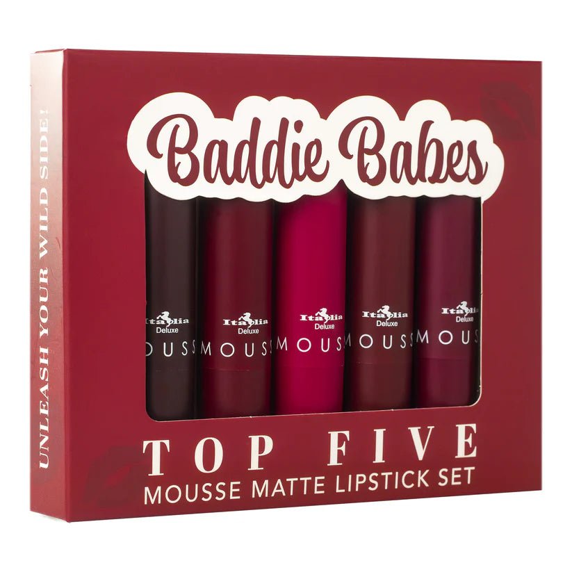 ITA - 191SET07 : Top Five Mousse Matte Lipstick Set - Baddie Babe 3 Sets ( Set carries 5 lipsticks) - CosmeticholicItalia DeluxeITA191SET07LipsITA - 191SET07 : Top Five Mousse Matte Lipstick Set - Baddie Babe 3 Sets ( Set carries 5 lipsticks)