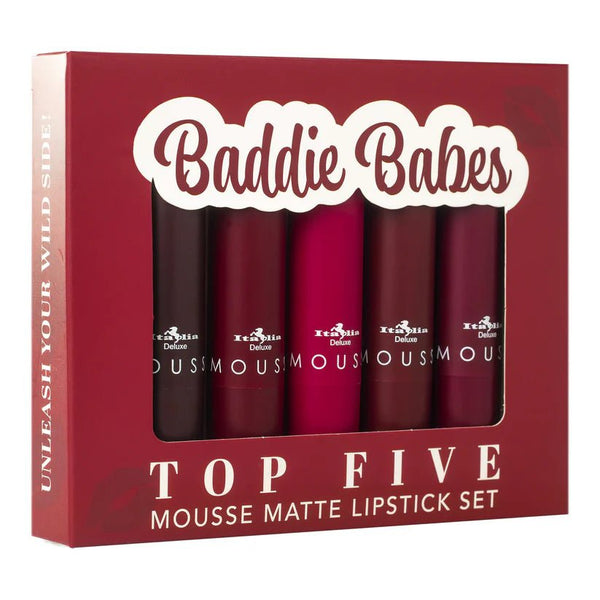 ITA - 191SET07 : Top Five Mousse Matte Lipstick Set - Baddie Babe 3 Sets ( Set carries 5 lipsticks) - CosmeticholicItalia DeluxeITA191SET07LipsITA - 191SET07 : Top Five Mousse Matte Lipstick Set - Baddie Babe 3 Sets ( Set carries 5 lipsticks)