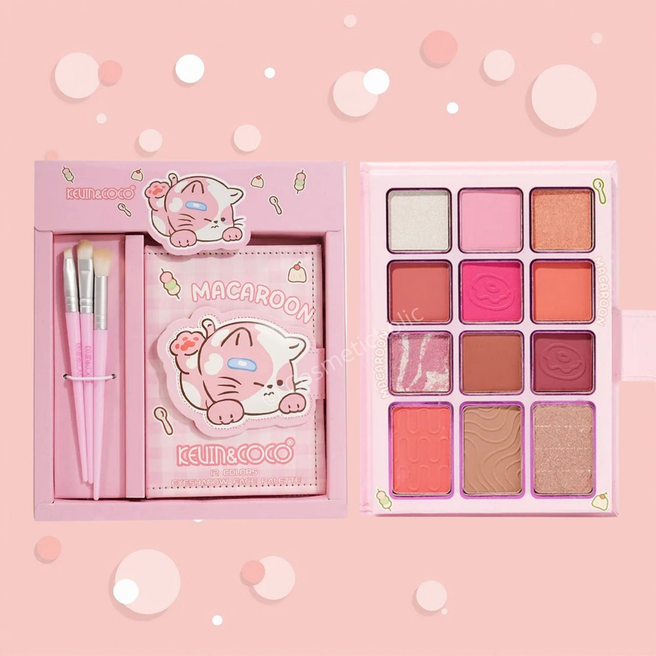 K&C - KC1481 Macaroon 12 Colors Eyeshadow Palette + Brushes: 3 PC - CosmeticholicKEVIN&COCOKC1481EyesK&C - KC1481 Macaroon 12 Colors Eyeshadow Palette + Brushes: 3 PC