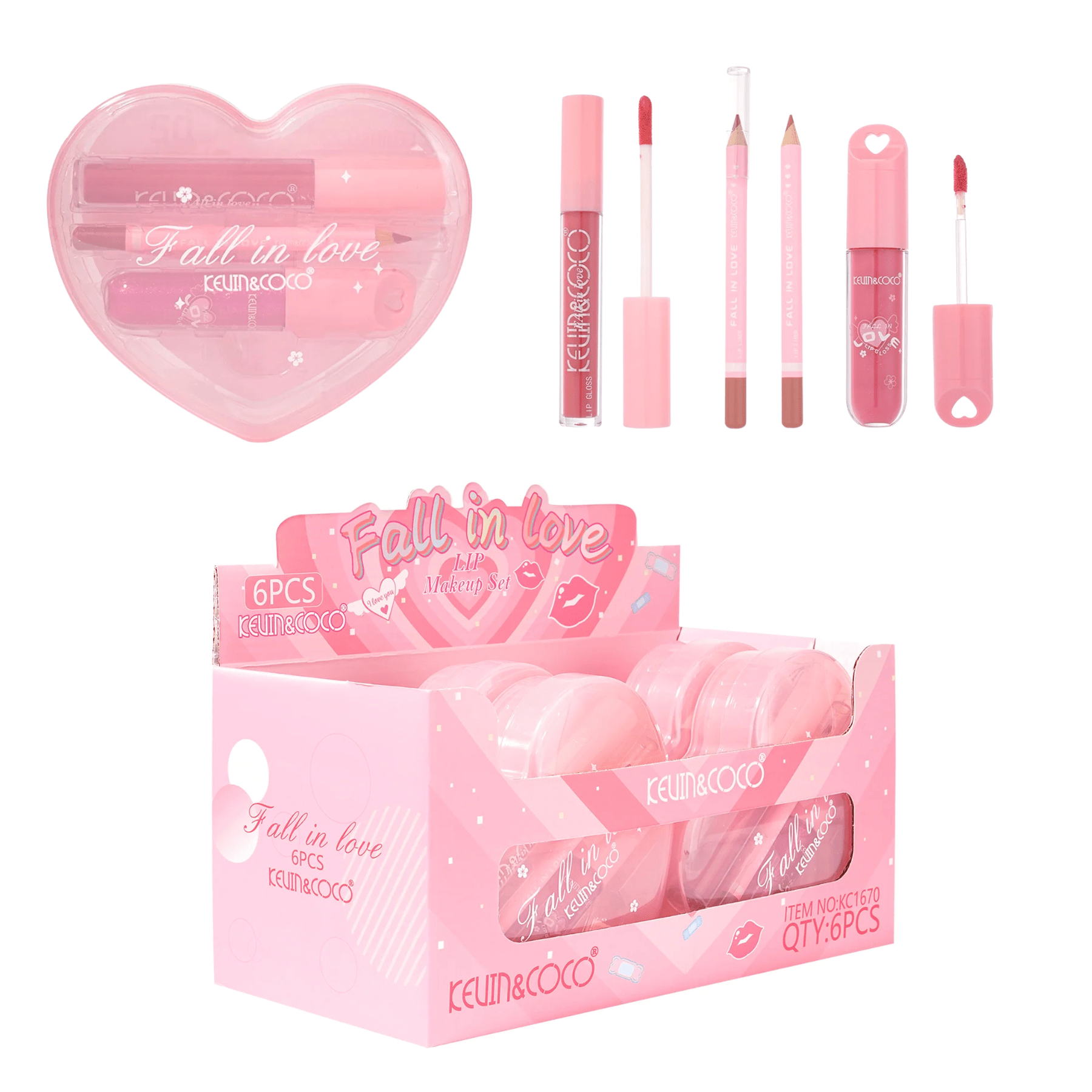 Kevin & Coco-KC1670 Fall In Love Heartbeat Lip Makeup Kit: 6 PC