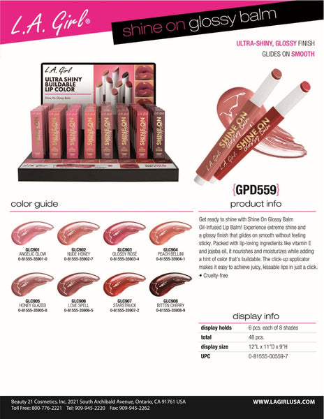 LAG - GPD559 48PC Shine On Glossy Balm with Display : 1 SET - CosmeticholicL.A GirlLipsLAG - GPD559 48PC Shine On Glossy Balm with Display : 1 SET