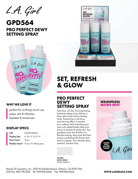 LAG - GPD564 12PC Pro Perfect Setting Spray 'Dewy' with Display : 1 SET - CosmeticholicL.A GirlLAGGPD564FaceLAG - GPD564 12PC Pro Perfect Setting Spray 'Dewy' with Display : 1 SET