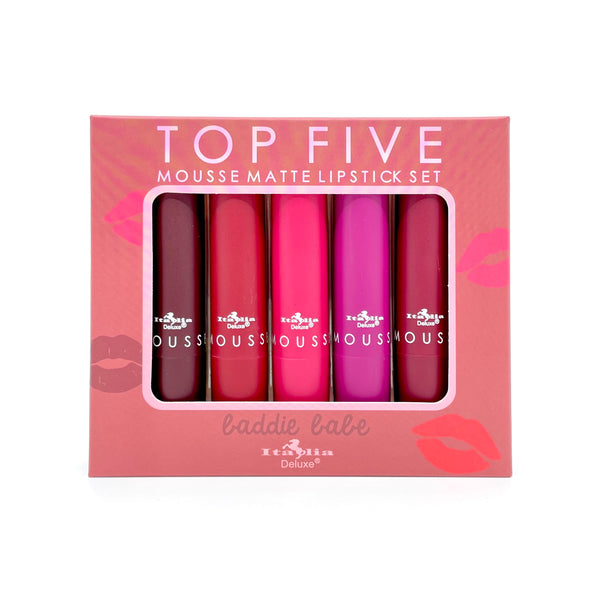 ITA-191SET07 : Top Five Mousse Matte Lipstick Set-Baddie Babe 3 Sets ( Set carries 5 lipsticks)