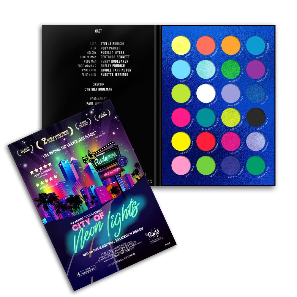 Rude Cosmetics 87960 : City of Neon Lights-24 Colors Eyeshadow Palette Wholesale-Cosmeticholic