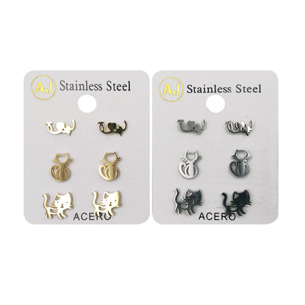 AJ-ESS1103 Cute Kitty Stainless Steel Earring : 1 DZ