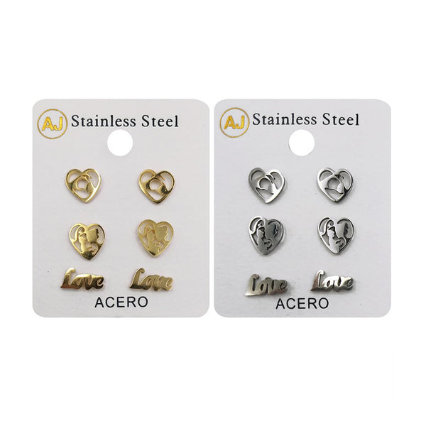 AJ-ESS1153 Heart Shape & 'Love' Stainless Steel Earring : 1 DZ