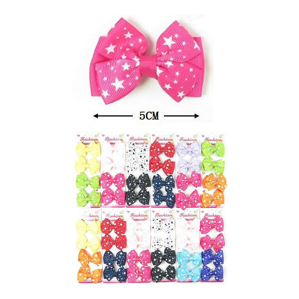 MK-Bow+Hair Pin 4 PC Solid With Star Print Assorted Color  HP1143 1DZ