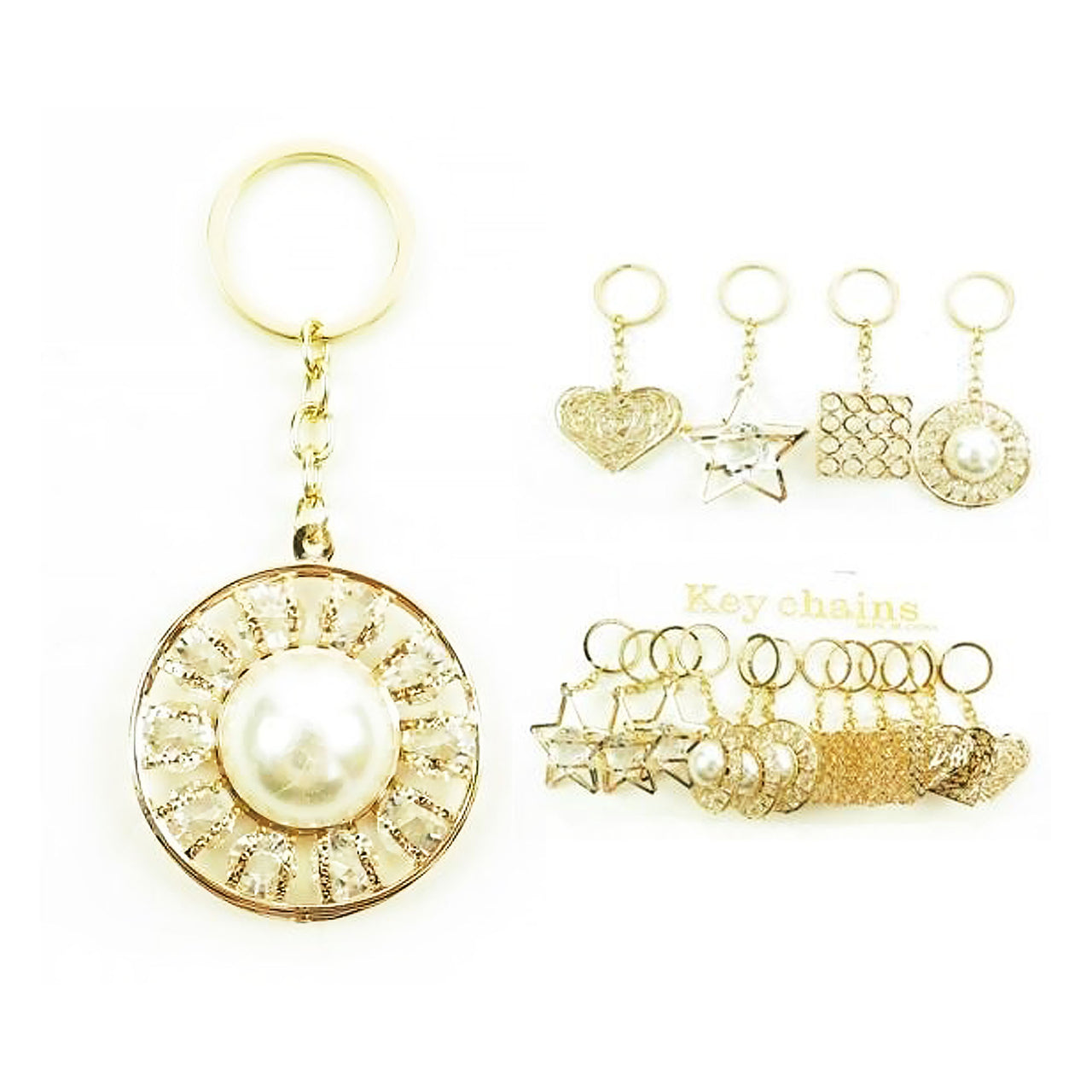 MK-KY367 : Key Chain Gold Plated With Pearl & Stone 1 DZ