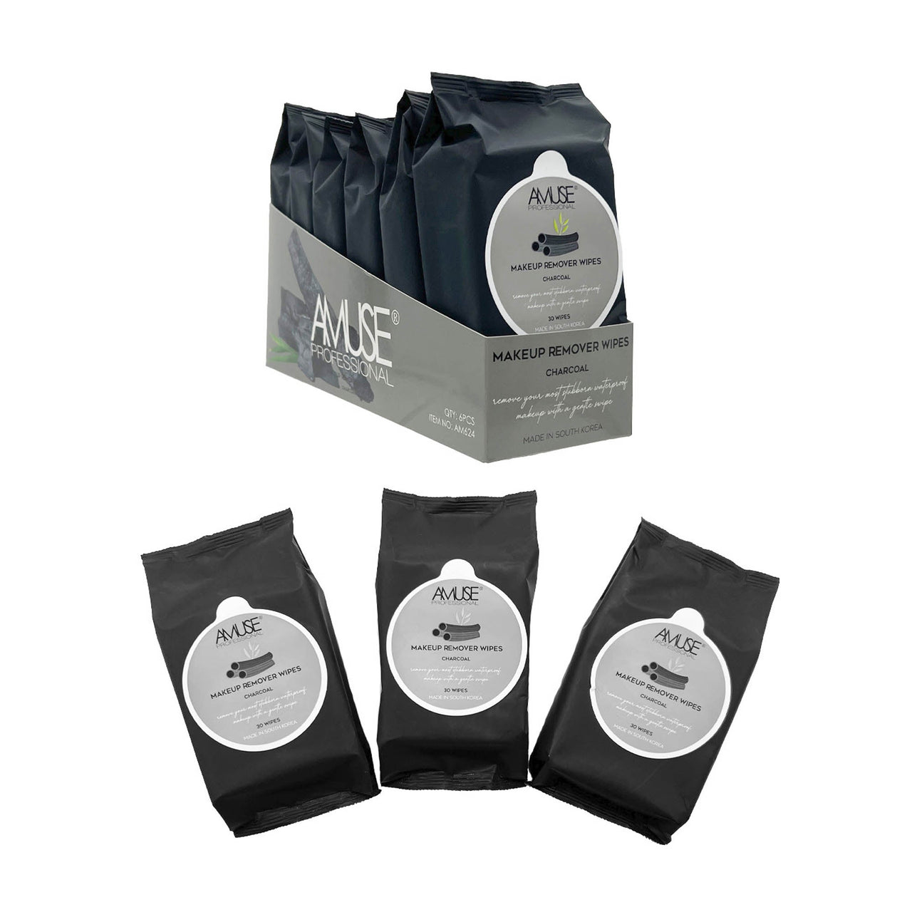 AC - AM624 'Charcoal' Makeup Remover Wipes : 6 PC - CosmeticholicAmuse Cosmeticsskincare & BodyAC - AM624 'Charcoal' Makeup Remover Wipes : 6 PC