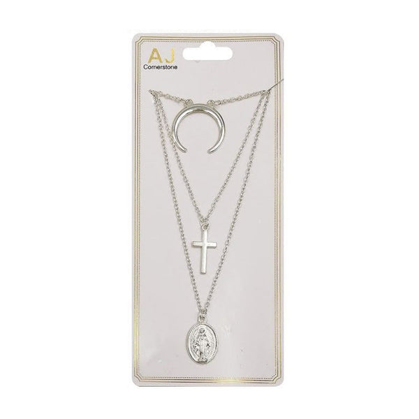 AJ - NK2104S Silver Layered Fashion Necklace : 1 DZ - CosmeticholicAJJewelryAJ - NK2104S Silver Layered Fashion Necklace : 1 DZ
