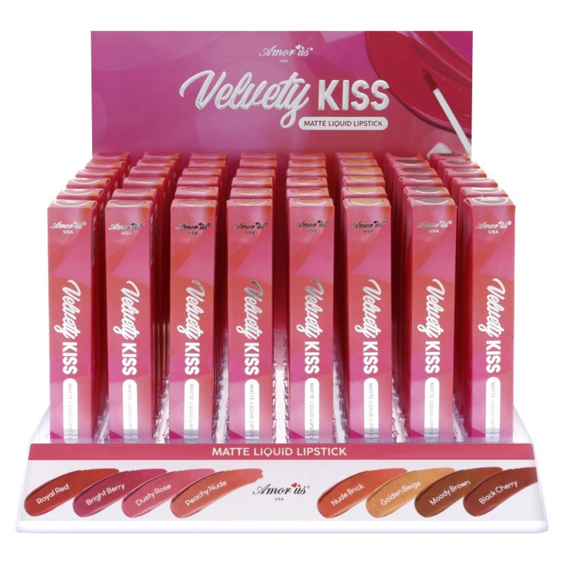 AM - Velvety Kiss Matte Liquid Lipstick : 4 DZ - CosmeticholicAmor USAMCOVELVETYLipsAmor Us Velvety Kiss Matte Liquid Lipstick Cosmetic Wholesale - Cosmeticholic