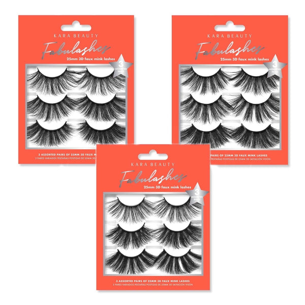 KR - 25MM 3D FAUX MINK LASHES 3 ASSORTED PAIRS - CosmeticholickaraEyesKM3207KR - 25MM 3D FAUX MINK LASHES 3 ASSORTED PAIRS