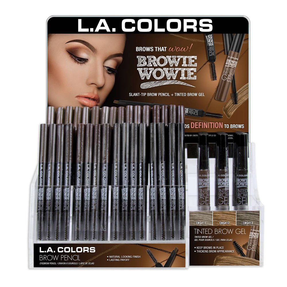 LAC - CAD77.1: Browie Wowie Brow Pencil & Tinted Gel Display Set 180 PC - CosmeticholicL.A. COLORSLACCAD77.1EyesLA COLORS Browie Wowie Brow Pencil and Tinted Brow Gel Display Set Wholesale - Cosmeticholic
