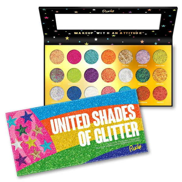 RU - 87900 : United Shades of Glitter - 21 Pressed Glitter Palette 4 PC - CosmeticholicRudeRU87900EyesRU - 87900 : United Shades of Glitter - 21 Pressed Glitter Palette 4 PC