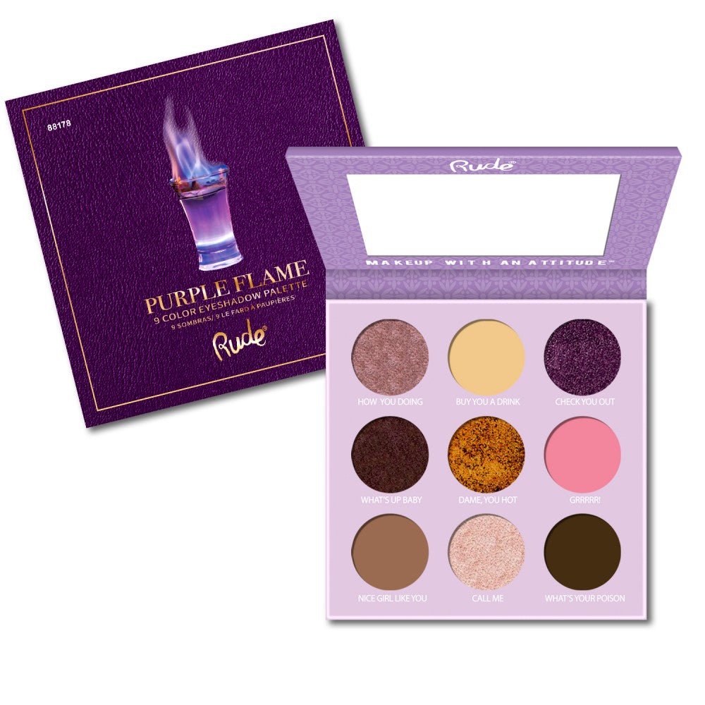 RU - 88178 : Cocktail Party 9 Color Eyeshadow Palette - Purple Flame 6 PC - CosmeticholicRude88178EyesRude Cosmetics Cocktail Party Purple Flame Eyeshadow Palette Wholesale - Cosmeticholic