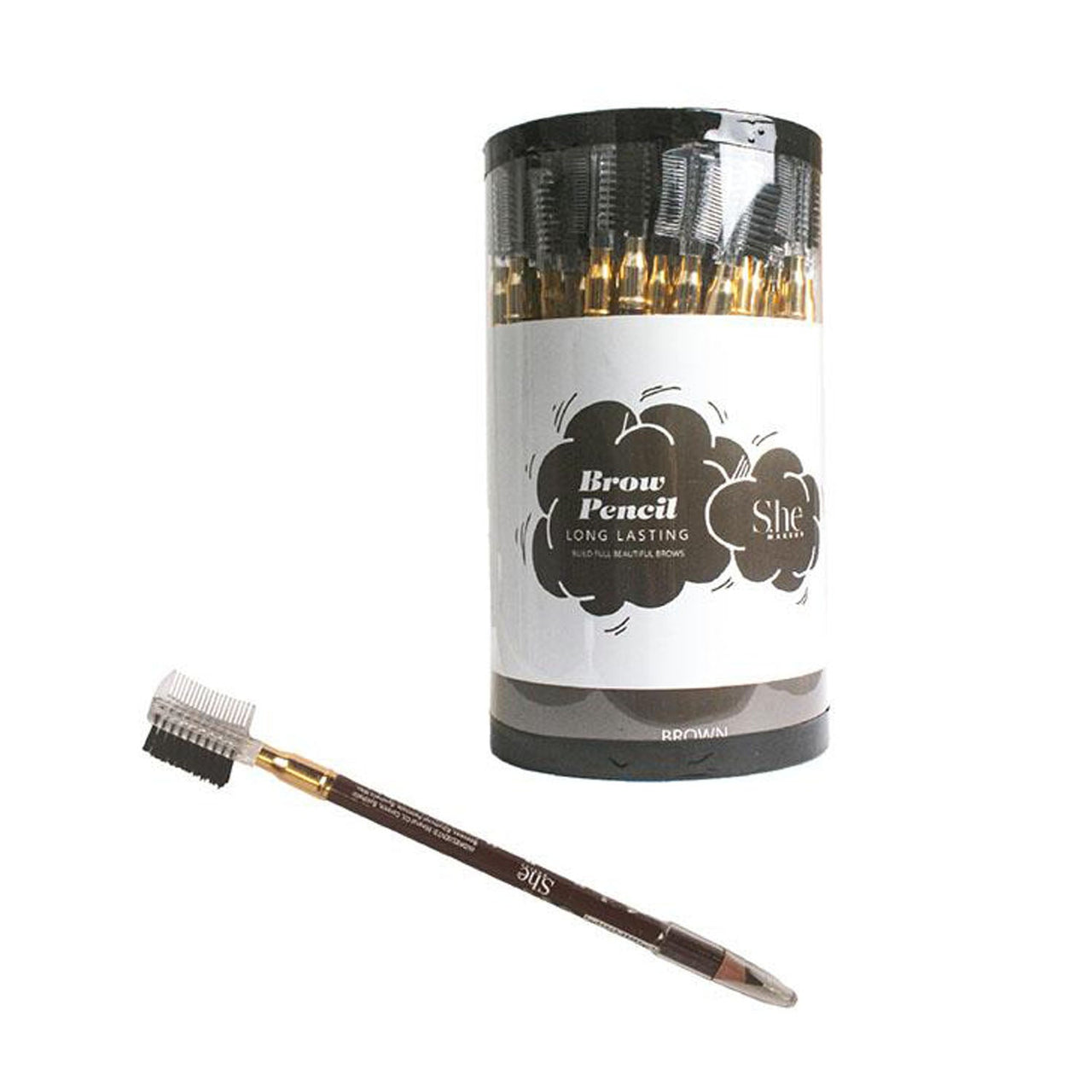 SH - EB007BR Long Lasting Brow Pencil with Brush (Brown) : 72 PC - CosmeticholicS.heSHEB07BREyesMake Up S.he EB007BR Long Lasting Brow Pencil with Brush Brown Cosmetic Wholesale - Cosmeticholic