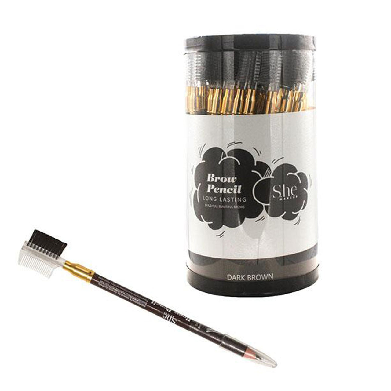 SH - EB007DB Long Lasting Brow Pencil with Brush (Dark Brown) : 72 PC - CosmeticholicS.heSHEB07DBEyesMake Up S.he EB007DB Long Lasting Brow Pencil with Brush Dark Brown Cosmetic Wholesale - Cosmeticholic
