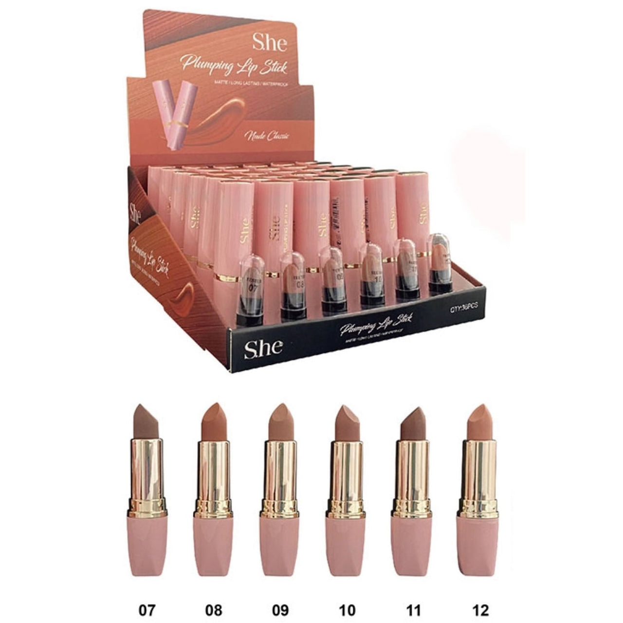 SH - LS520B Plumping Lipstick 'Nude Classic' with Samples : 36 PCS - CosmeticholicS.heSHLS502BLipsS.he LS520B Plumping Lipstick 'Nude Classic' with Samples Cosmetic Wholesale - Cosmeticholic