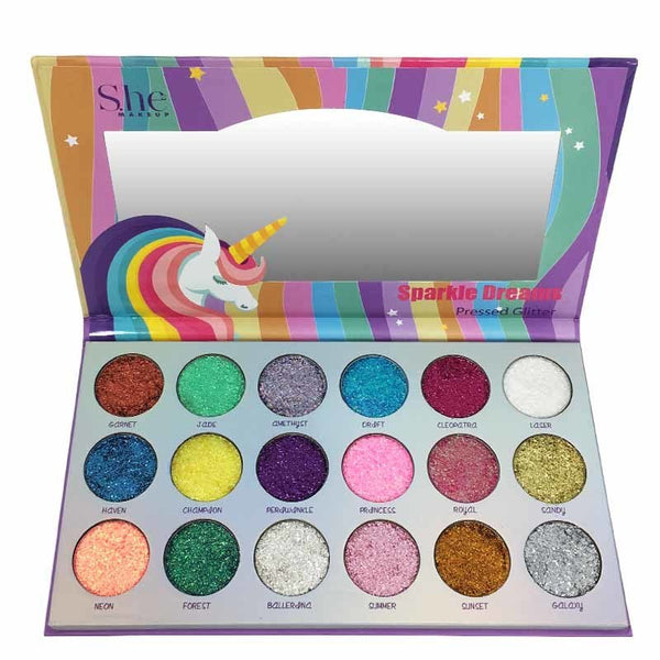SH - PG01 : Sparkle Dreams 18 Color Unicorn Glitter Palette 6 PC - CosmeticholicS.heSHPG01EyesSH - PG01 : Sparkle Dreams 18 Color Unicorn Glitter Palette 6 PC